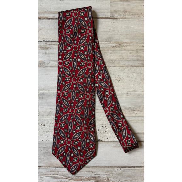 Christian Dior Dark Red and Navy Modern Looking 100% Silk Tie EUC - Picture 2 of 3